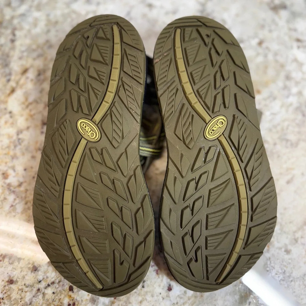 Chaco Z Cloud 2 Men 10 Sandals Olive Yellow Striped Double Strap Toe Loop Hiking